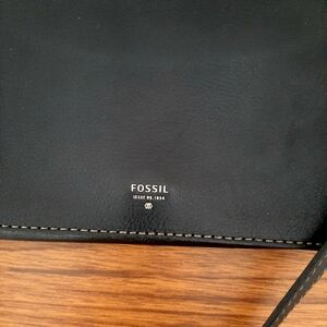 Vintage Fossil Midnight Black Leather Clucth Crossbody Bag